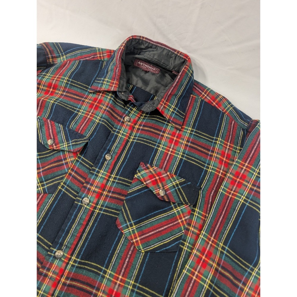 Vtg Anthony's Flannel Acrylic Shirt Men's XL  Utility‎ Gorpcore Red Plaid